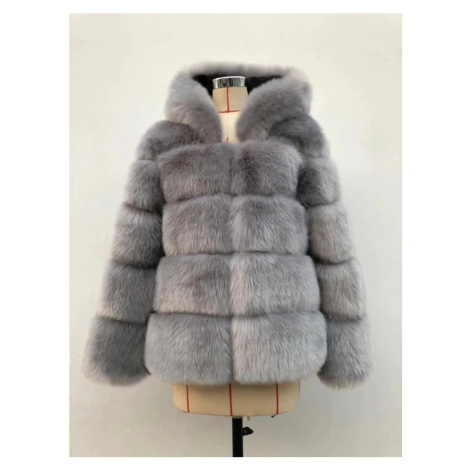Krátký kožich chlupatý zimní kabát s kapucí a dlouhým rukávem