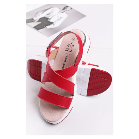 Červené kožené platformové sandály Lorena Comfy