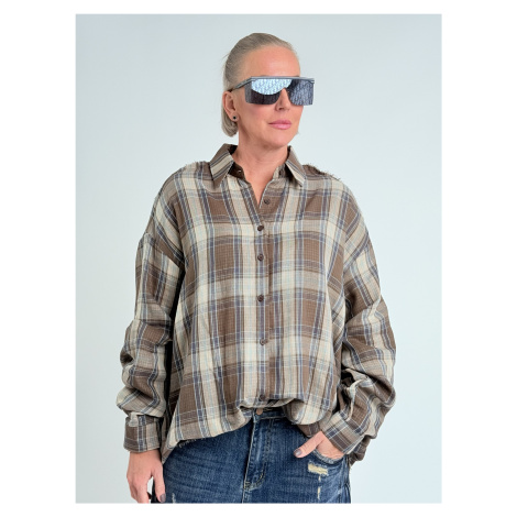 Hnědá kostkovaná košile HILL Brigitte Bardot