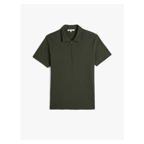 Koton Half Zipper Polo T-Shirt Short Sleeve Textured