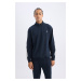 DEFACTO Navy Blue Fit Standard Fit Stand Collar Half Zipper Sportsman Sweatshirt