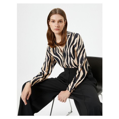 Koton Zebra Patterned Shirt Satin Buttoned Classic Collar Regular Fit