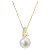 Evolution Group Zlatý 14 karátový náhrdelník s bílou říční perlou a briliantem 92PB00031