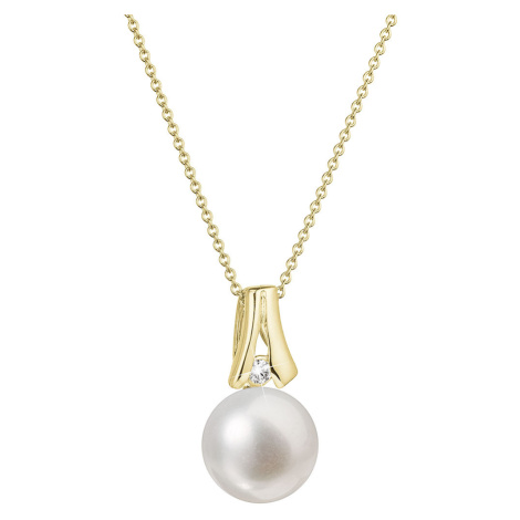 Evolution Group Zlatý 14 karátový náhrdelník s bílou říční perlou a briliantem 92PB00031