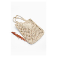 Marjin Women's Handmade Knitted Shoulder Bag Mirce Beige Straw
