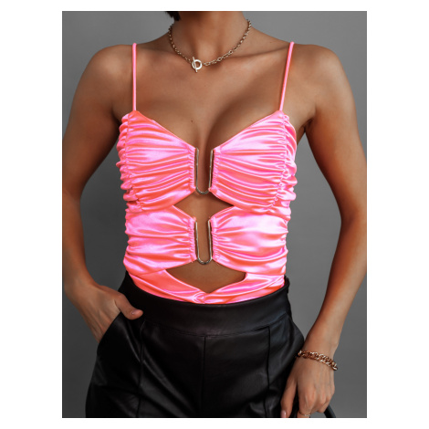 Růžový nařasený top CORBIN s průstřihy