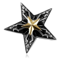 Ocelový přívěsek, velká černá hvězda s malou hvězdou zlaté barvy uprostřed