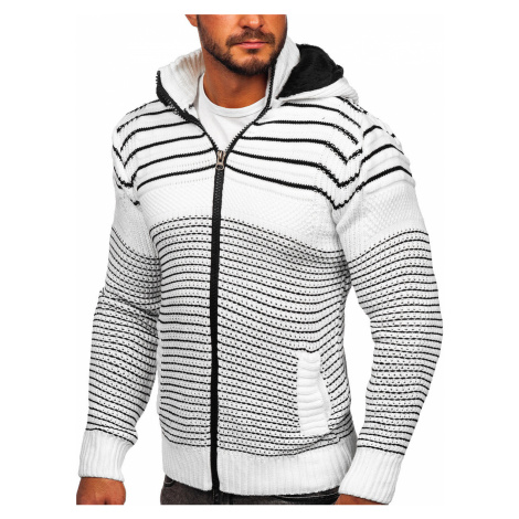 Bílý pánský silný svetr na zip s kapucí bunda Bolf 2031 RWX | Modio.cz