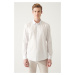 Avva Men's Grey-white 100% Cotton Striped Classic Collar Regular Fit Poplin Shirt
