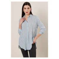 By Saygı Longitudinal Stripe Oversize Shirt Blue