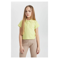 DEFACTO Girl Slim Fit Polo Neck Basic Ribbed Camisole Polo T-Shirt
