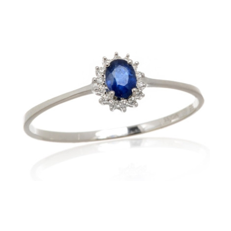 Dámský prsten z bílého zlata s diamanty a safírem BP0083F + DÁREK ZDARMA Ego Fashion
