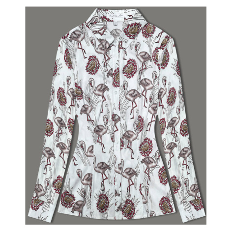 Košile v ecru barvě s dlouhými rukávy a se vzorem plameňáků (AWY0168)
