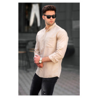Madmext Men's Cream Linen Straight Long Sleeve Shirt 5548