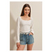 Bigdart 0465 Balloon Sleeve Knitted Blouse - White