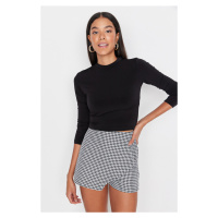 Trendyol Black Sleeve Gathered Detail Fitted/Situated High Neck Crop Elastic Knitted Blouse