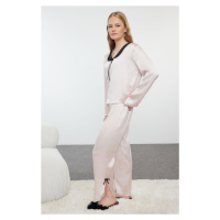 Trendyol Powder Ribbon/Bow and Slit Detailed Satin Woven Pajama Set