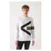 Avva Men's White Crewneck Printed 2 Threads Slim Fit Slim-Fit Sweatshirt