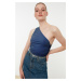 Trendyol Blue Ruffle Detailed Fitted One-Shoulder Stretchy Knitted Blouse