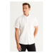 AC&Co / Altınyıldız Classics Men's White Slim Fit Slim Fit Cotton Linen Button Collar Short Slee