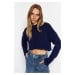 Trendyol Navy Blue Super Crop Hair Knit Pletený Svetr