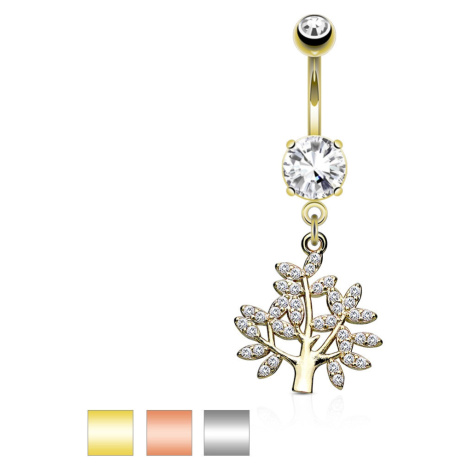 Piercing do pupíku z oceli - strom života, kulatý výrazný zirkon, různá barevná provedení - Barv Šperky eshop