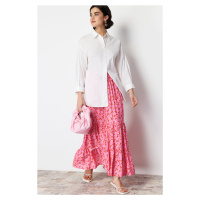 Trendyol Pink Floral Pattern Woven Skirt