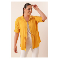 By Saygı Belted Waist and Front Buttoned Plus Size Ayrobin Tunic Shirt