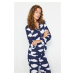 Trendyol Navy Blue 100% Cotton Shirt-Pants Knitted Pajamas Set