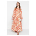 Trendyol Orange Geometric Pattern Lined Woven Chiffon Dress