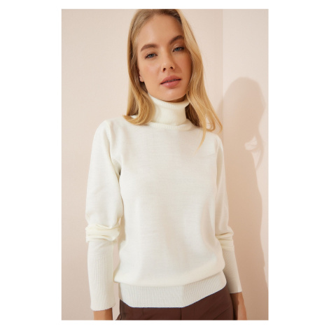 Happiness İstanbul Women's Cream Turtleneck Lightweight Balloon Sleeve Knitwear Sweater