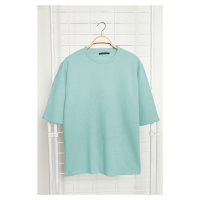 Trendyol Basic Mint Oversize/Wide Cut Textured Waffle Short Sleeve T-Shirt