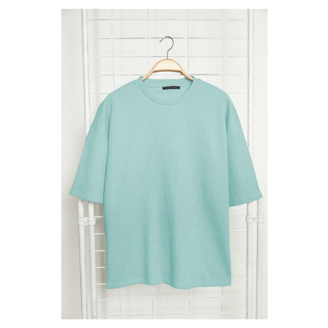 Trendyol Basic Mint Oversize/Wide Cut Textured Waffle Short Sleeve T-Shirt