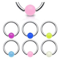 Piercing - kroužek, zářící kulička - Rozměr: 1,6 mm x 14 mm x 5 mm, Barva piercing: Fialová