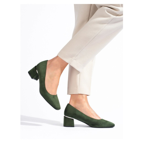 Vinceza Pěkné dámské lodičky zelené na širokém podpatku