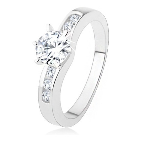 Stříbrný prsten 925, kulatý čirý zirkon, zdobená ramena prstenu Šperky eshop
