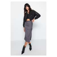 Trendyol Anthracite Gathered Slit Detailed Parachute Fabric Midi Woven Skirt