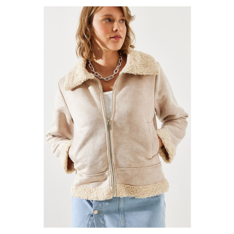 Bianco Lucci Women's Suede Plush Coat 2417