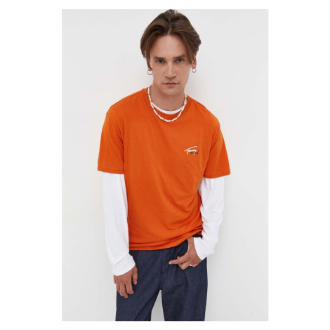Bavlněné tričko Tommy Jeans oranžová barva, s potiskem Tommy Hilfiger