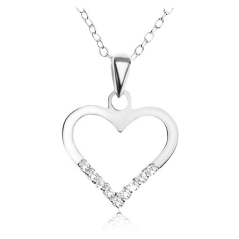 Nastavitelný náhrdelník - řetízek, obrys ve tvaru srdce, čiré zirkonky, stříbro 925 Šperky eshop