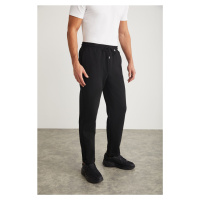 GRIMELANGE Walsh Men's Pique Look Special Fabric Flexible Double Leg Corded Black Trousers w