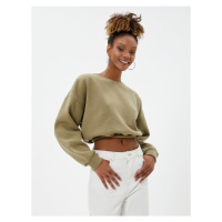 Koton Crop Sweatshirt Crew Neck Ribbed Waist Long Sleeve