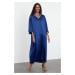 Trendyol Blue Satin Sequin Detailed Woven Evening Dress Kaftan