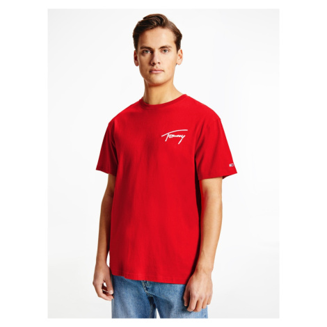 Tommy Jeans pánské červené tričko SIGNATURE Tommy Hilfiger