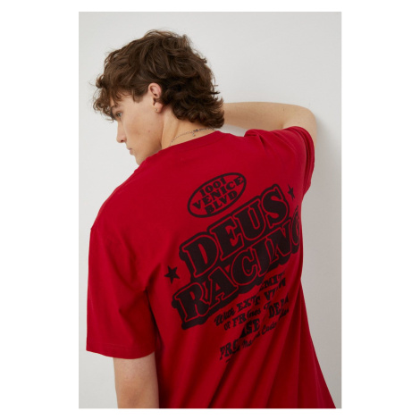 Bavlněné tričko Deus Ex Machina červená barva, s potiskem