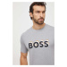 Bavlněné tričko BOSS šedá barva, s potiskem, 50506923