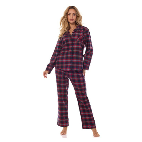 Flanelové dámské pyžamo Roxy káro modro-vínové L&L Collection