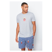 Trendyol Gray Regular Fit Printed Knitted Pajama Set with Shorts