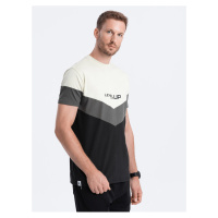 Krémovo-černé pánské tričko s nápisem Ombre Clothing