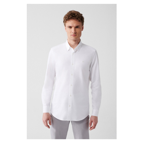 Avva Men's White 100% Cotton Buttoned Down Collar Dobby Chic Slim Fit Shirt